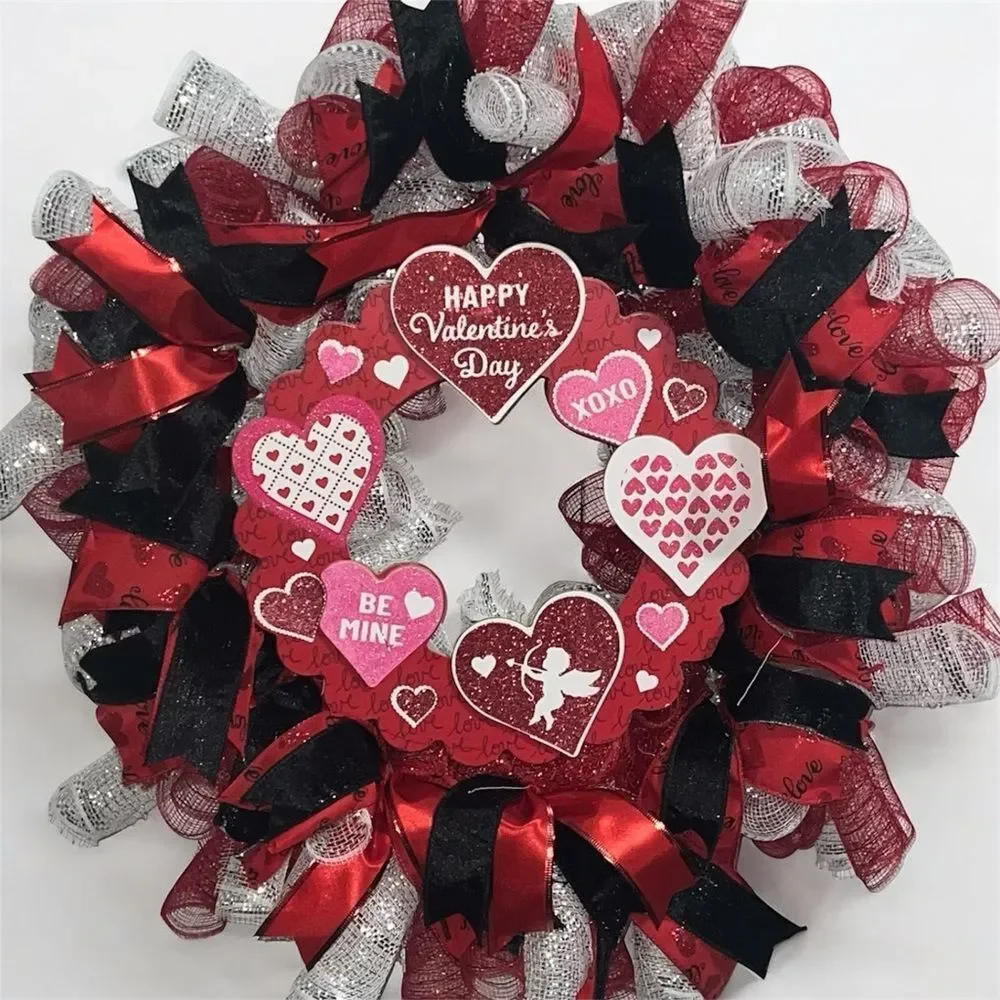 - Made to order ‼️Beautiful Valentine’s Day wreath hand made deco mesh wre…